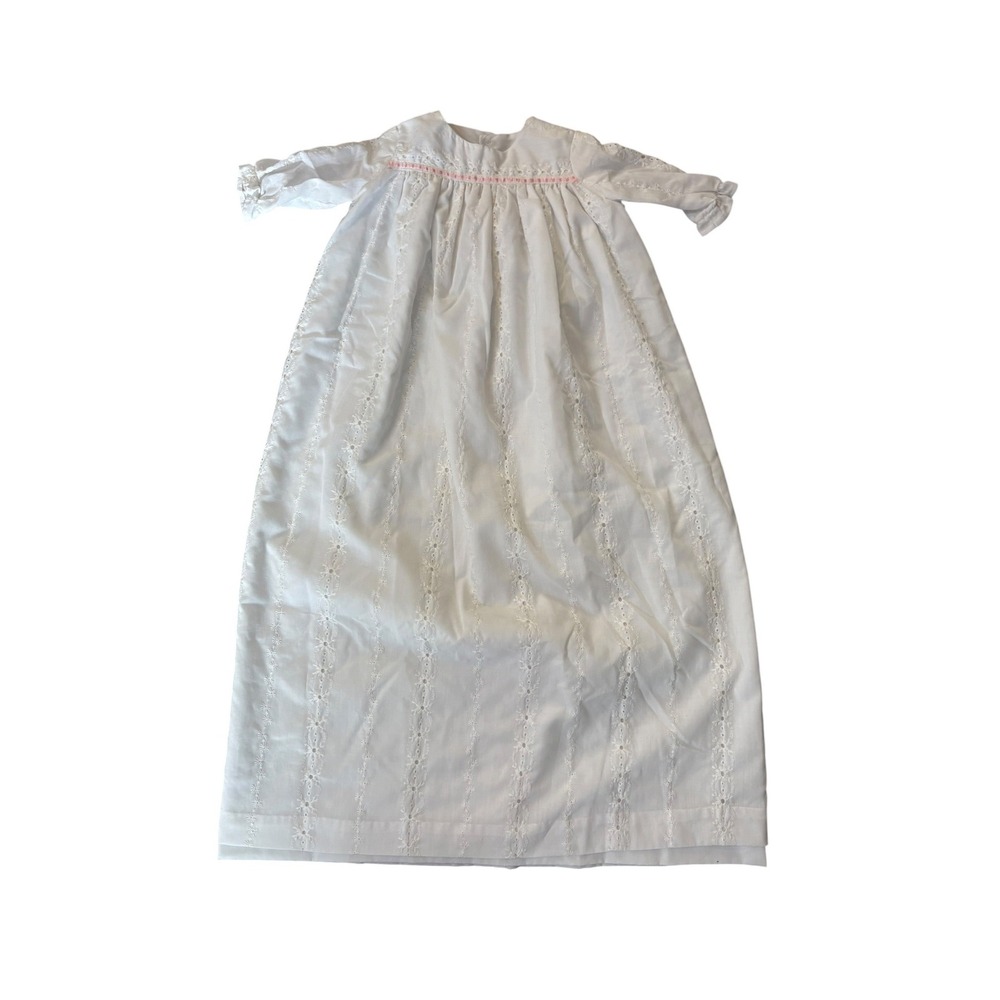 Vintage 60's 70's Baby Girl Christening Baptism Gown Dress Eyelet Lace Cottage - Picture 5 of 7